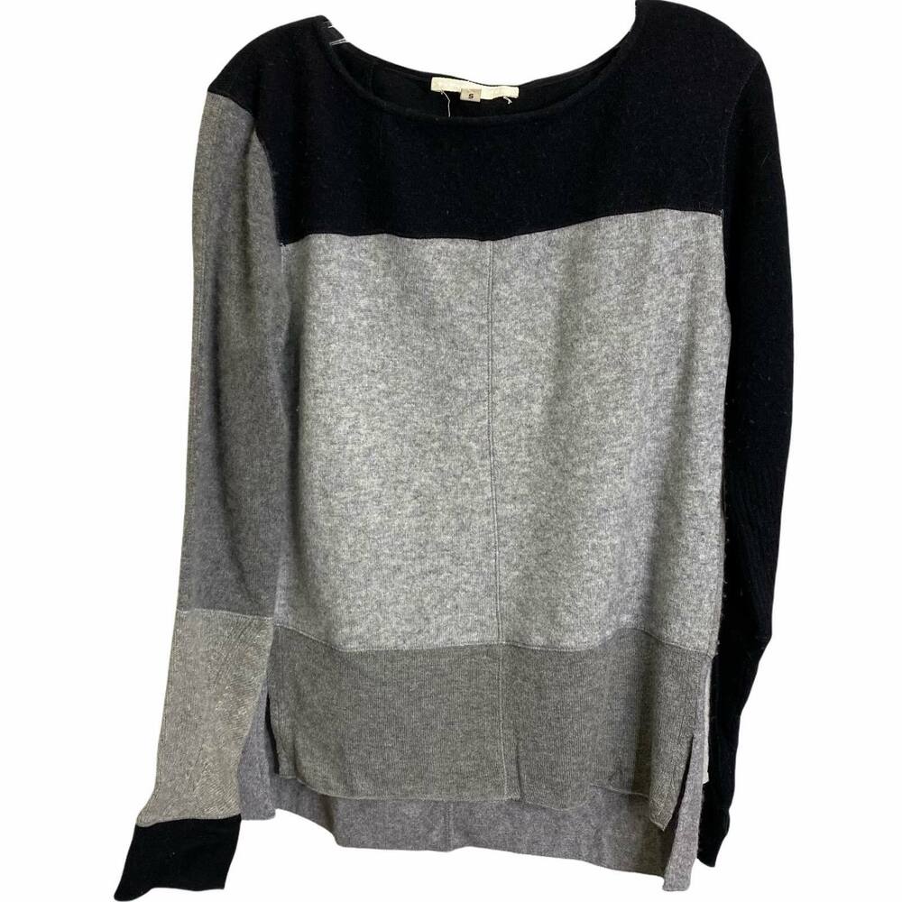 Burning Torch‎ Womens Colorblock Knit Sweater Black Grey Boat Neck Size S